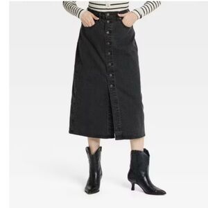 Black Denim Midi Skirt